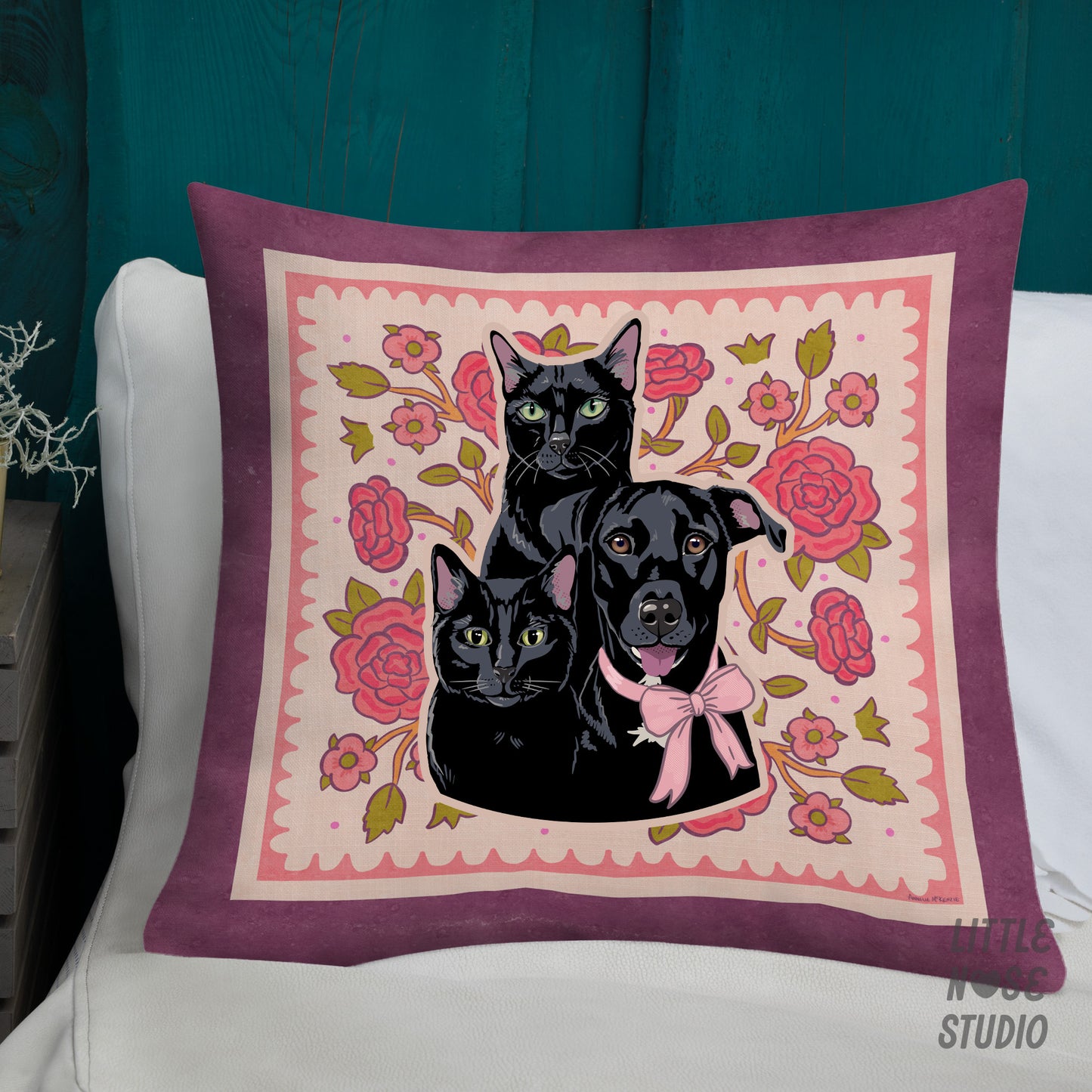 Floral Pillow with Your Portrait – Tattoo Rose