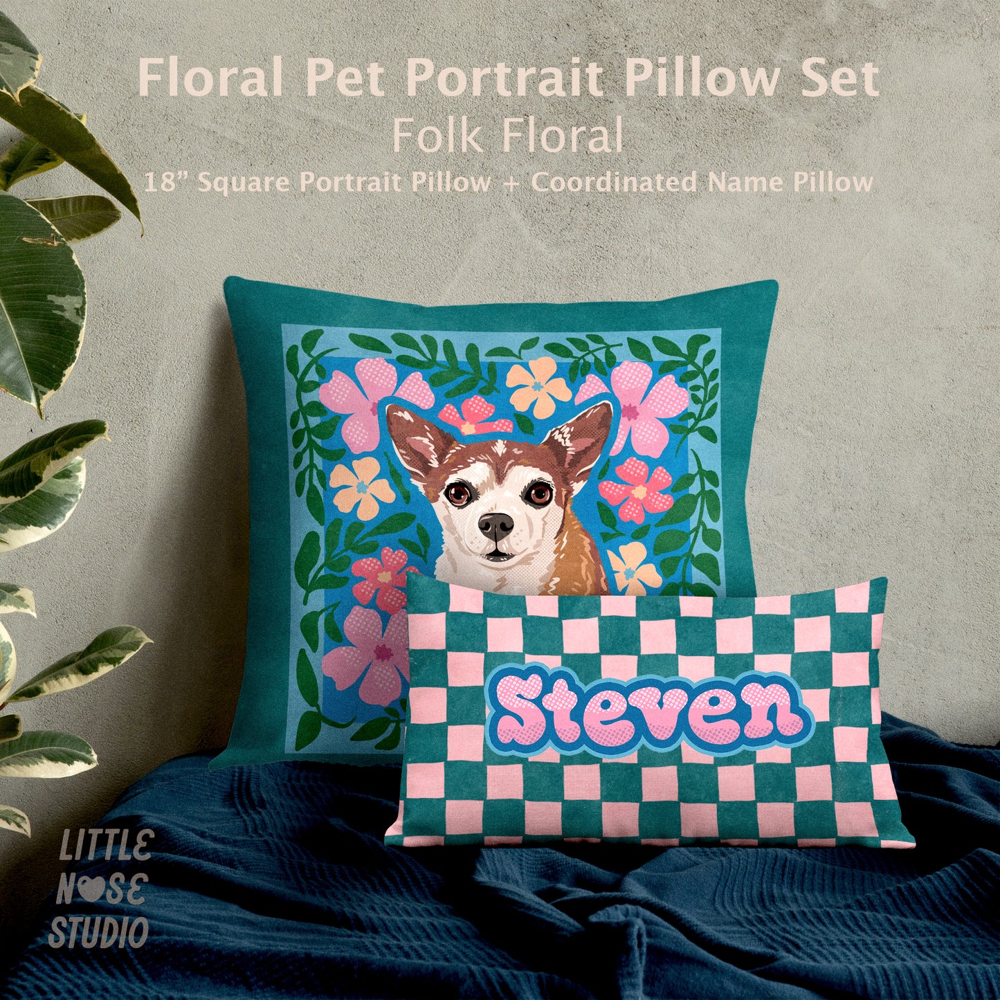 Floral Coordinating Pet Name Lumbar Pillow – Folk Floral