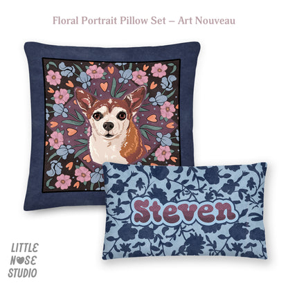 Floral Pillow with Your Portrait – Art Nouveau