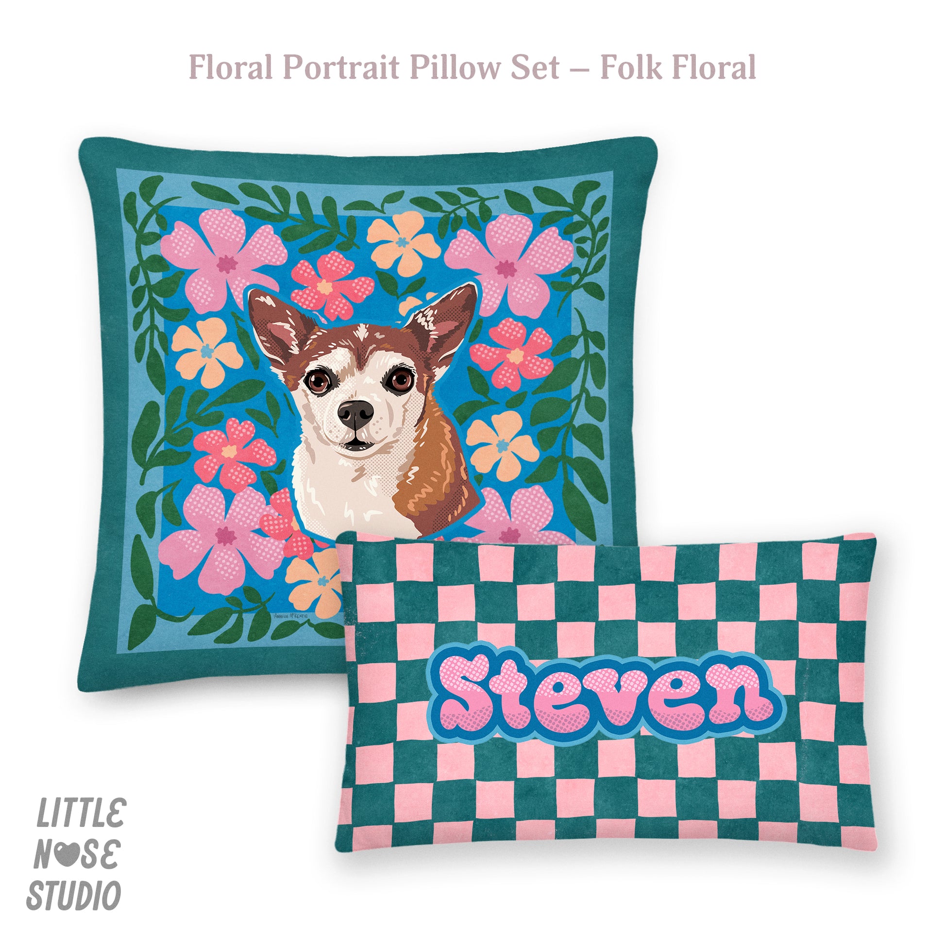 Floral Pillow with Your Portrait – Folk Floral