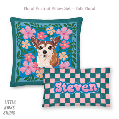 Floral Pillow with Your Portrait – Folk Floral