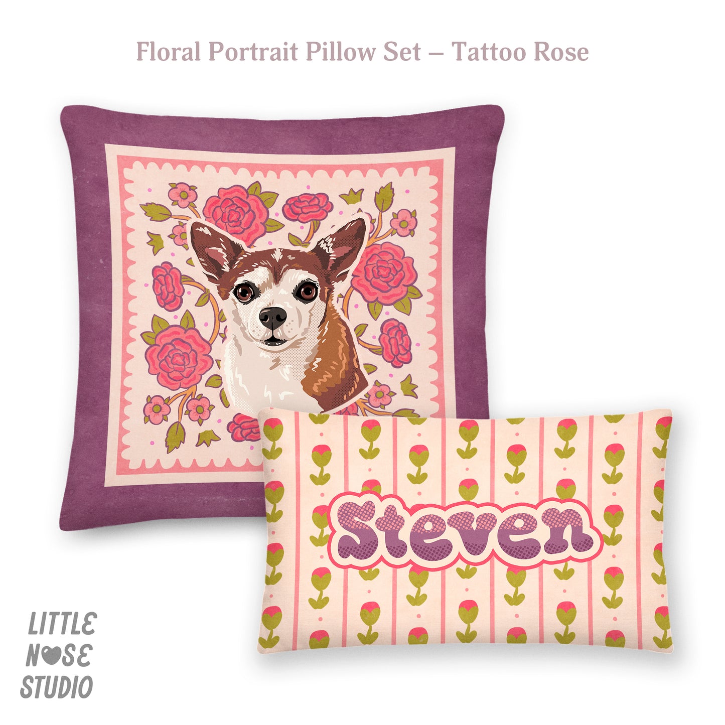 Floral Pillow with Your Portrait – Tattoo Rose