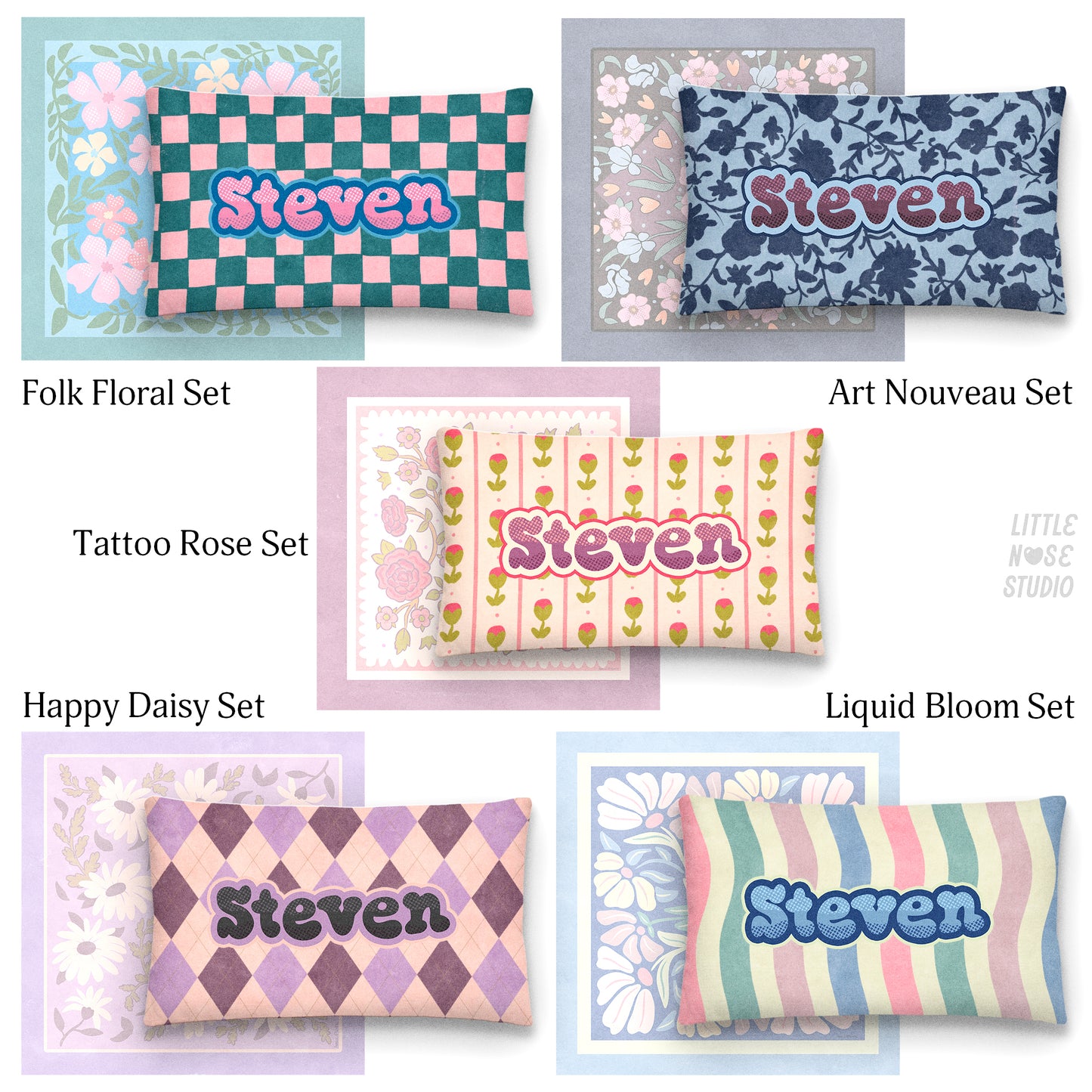 Floral Coordinating Pet Name Lumbar Pillow – Folk Floral