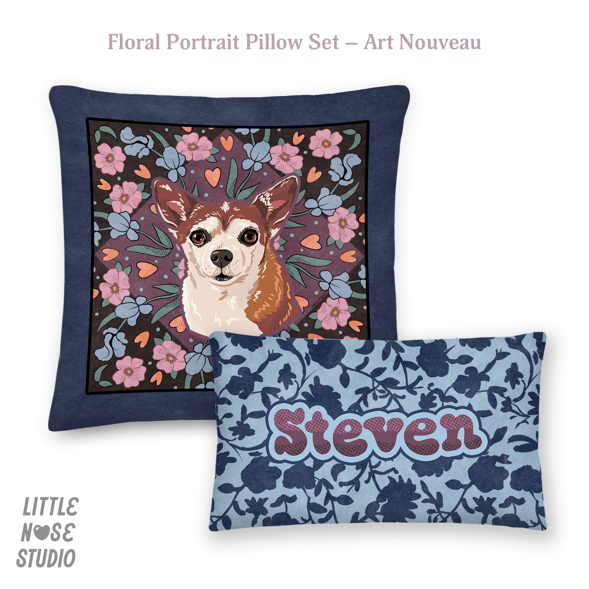 Floral Coordinating Pet Name Lumbar Pillow – Art Nouveau