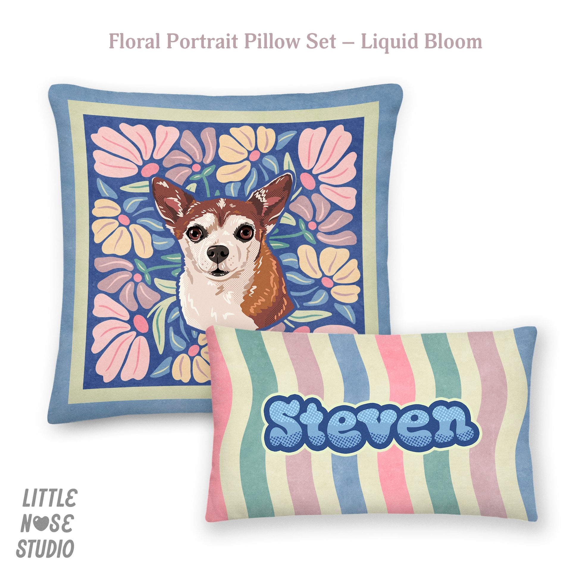 Floral Coordinating Pet Name Lumbar Pillow – Liquid Bloom