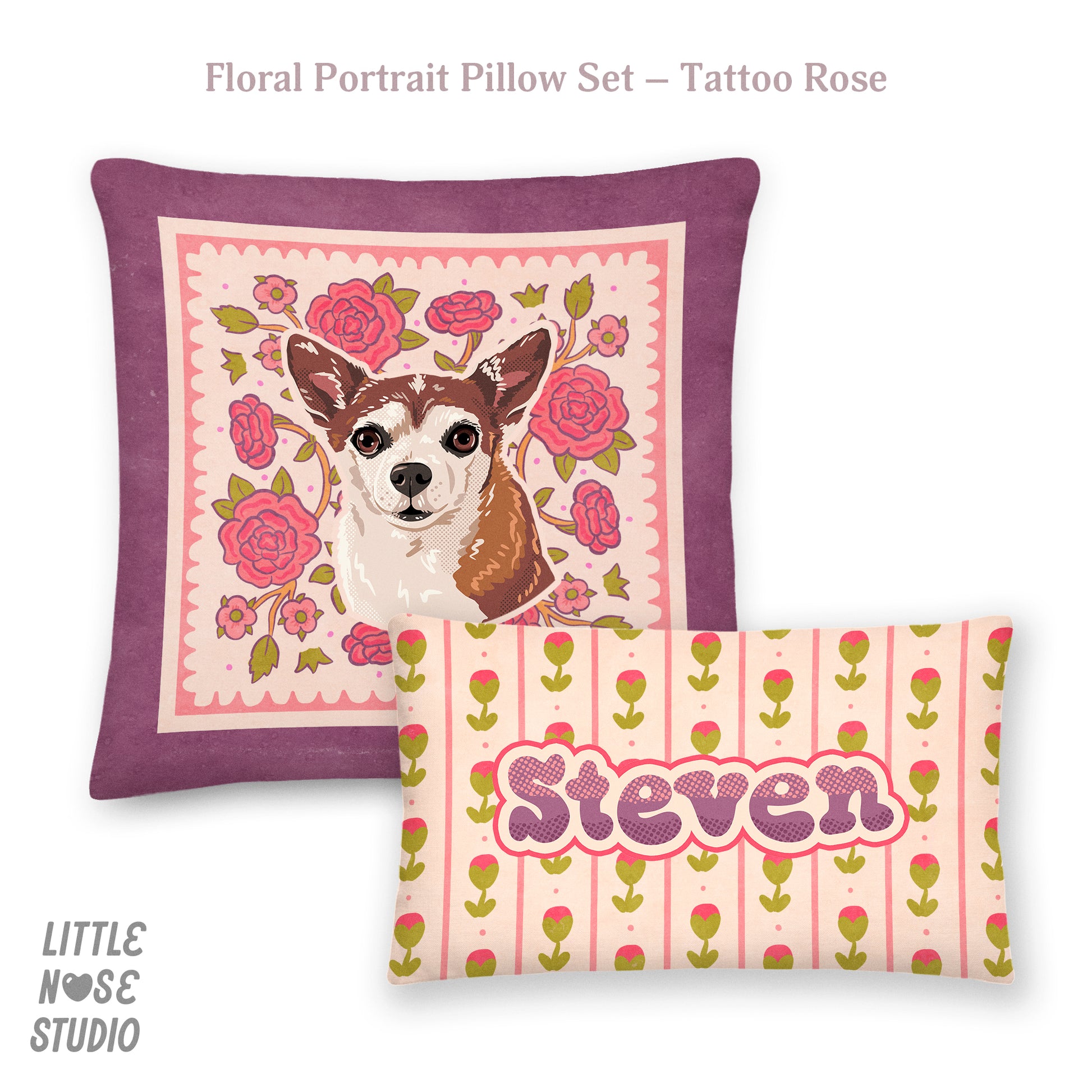 Floral Coordinating Pet Name Lumbar Pillow – Tattoo Rose