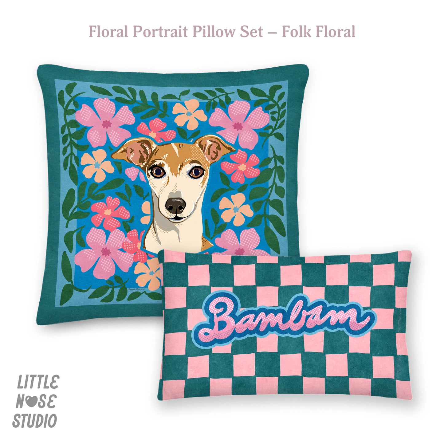 Floral Coordinating Pet Name Lumbar Pillow – Folk Floral