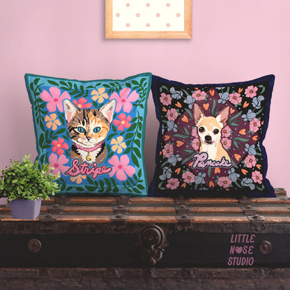 Floral Pillow with Your Portrait – Art Nouveau