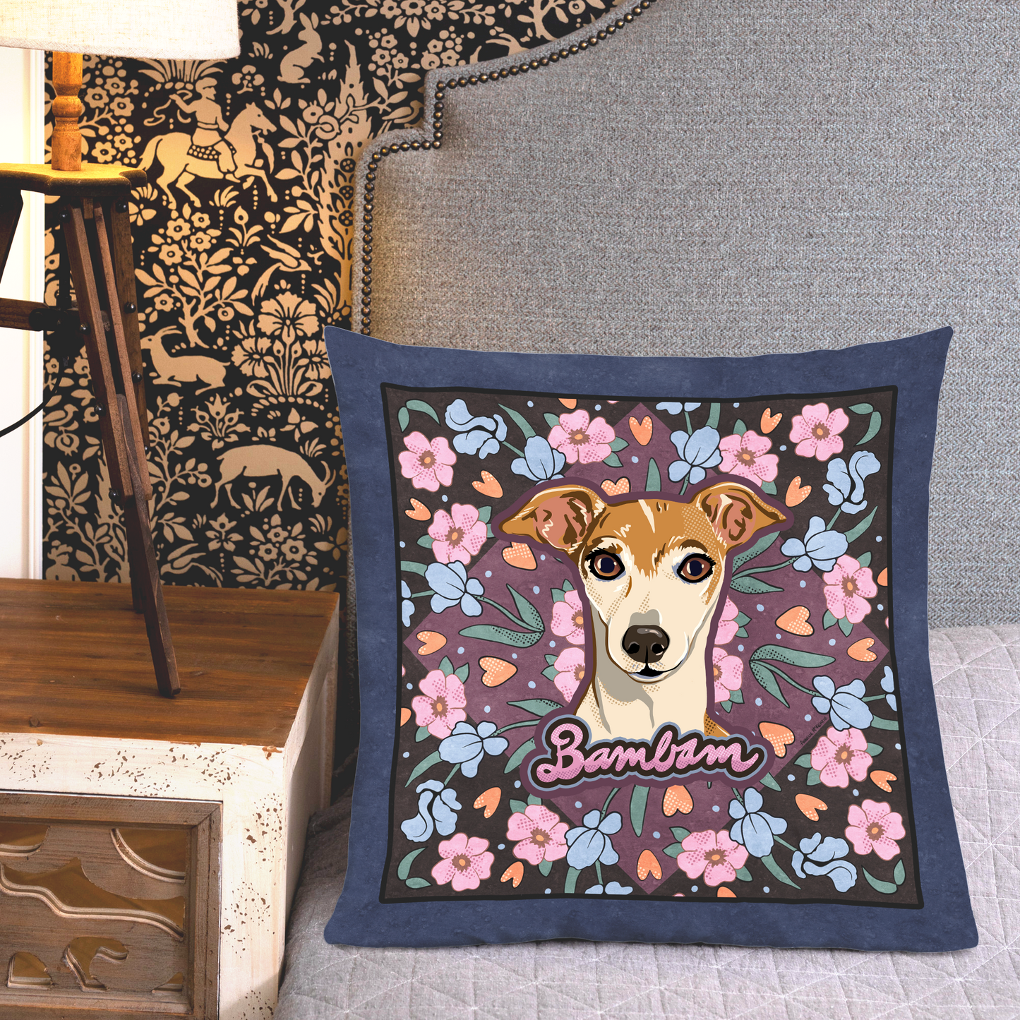 Floral Pillow with Your Portrait – Art Nouveau