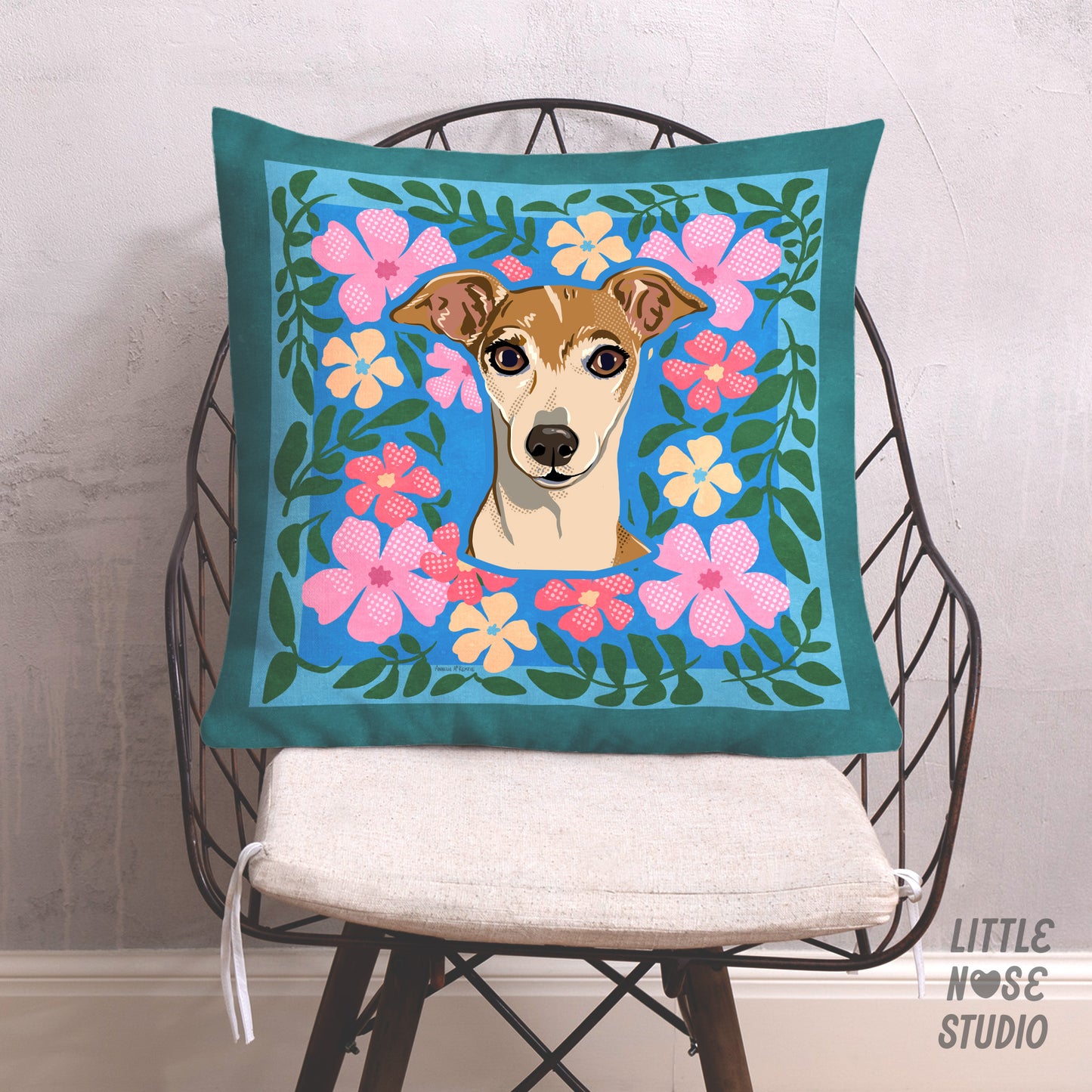 Floral Pillow with Your Portrait – Folk Floral