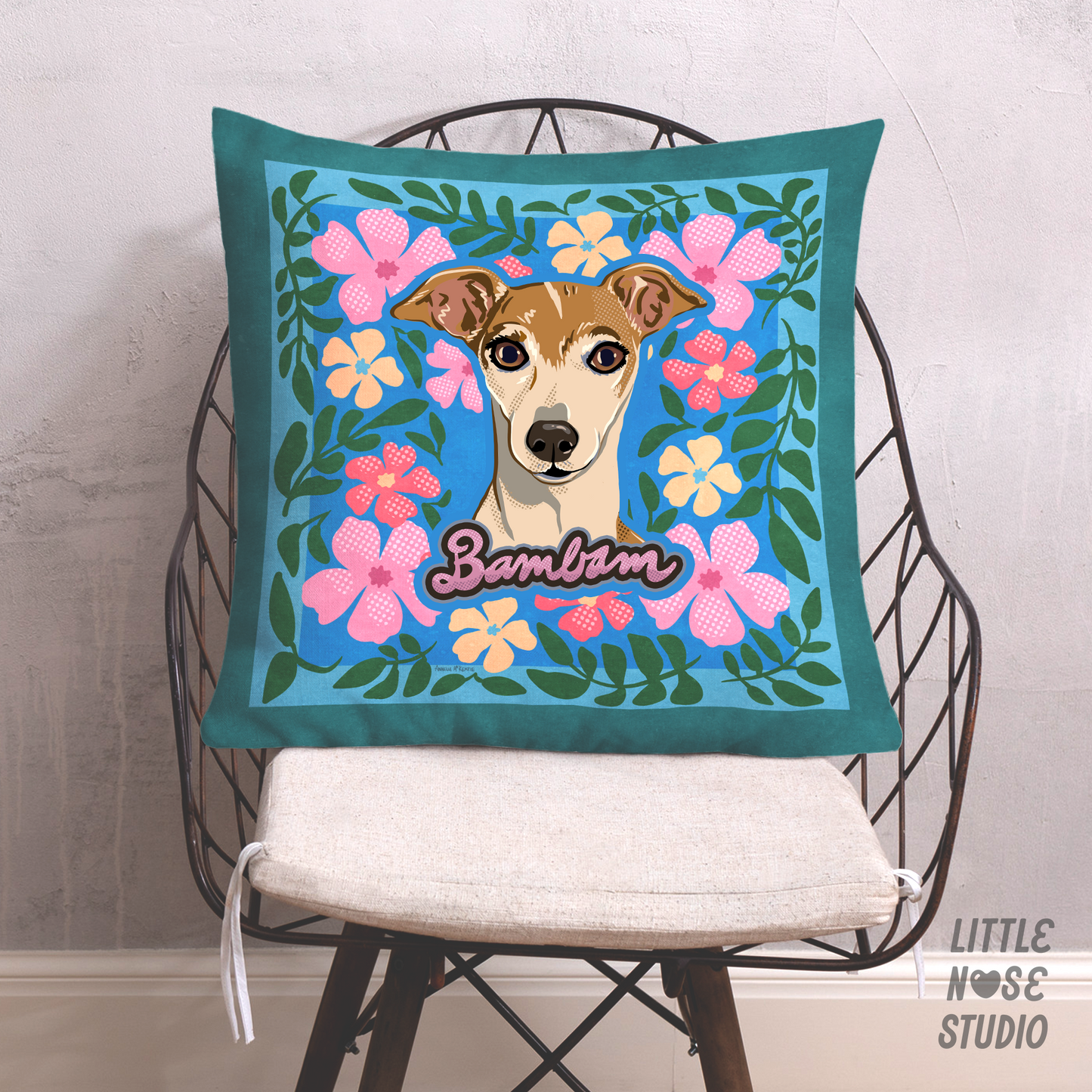 Floral Pillow with Your Portrait – Folk Floral