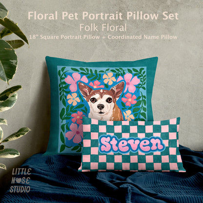 Floral Coordinating Pet Name Lumbar Pillow – Folk Floral