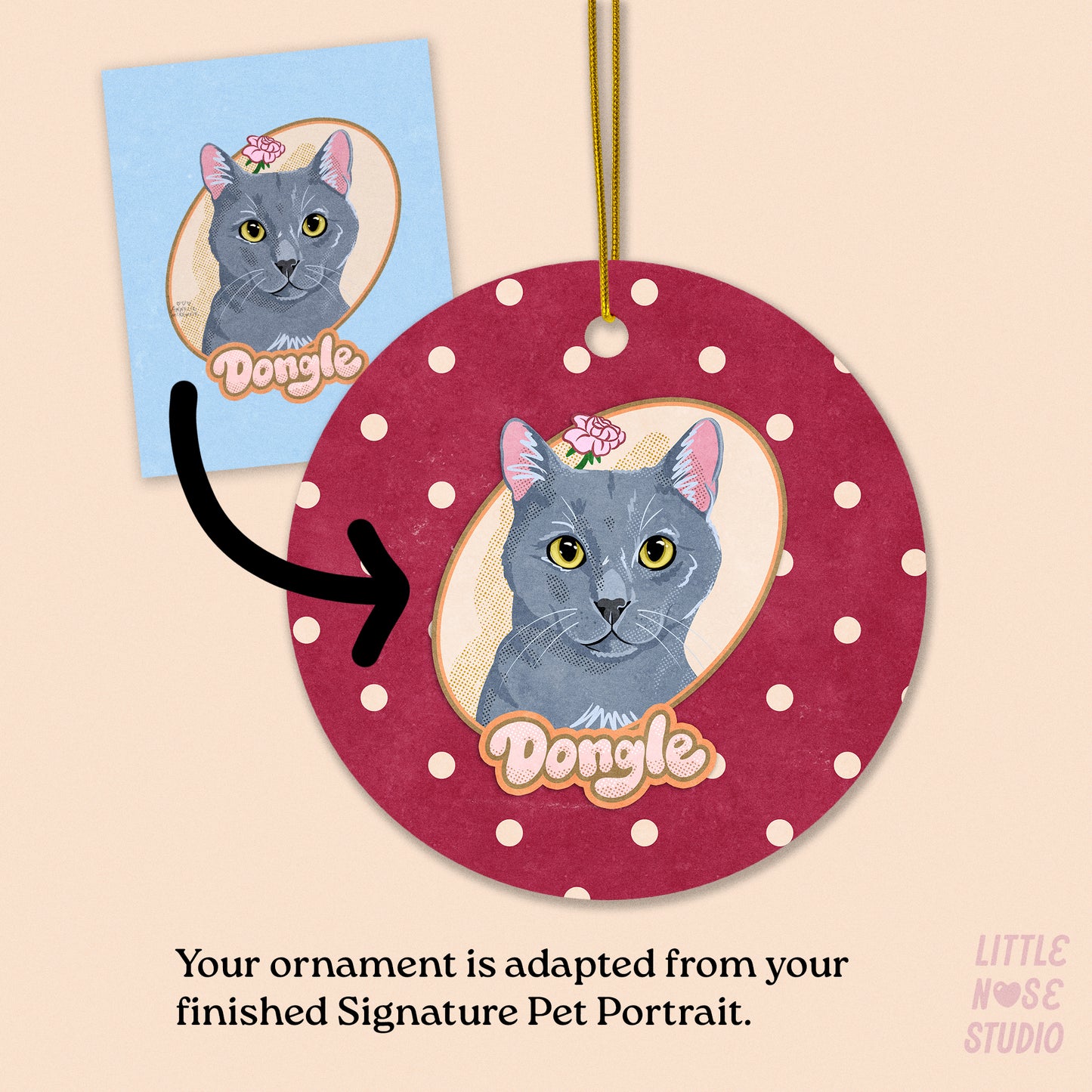 Pet Portrait Ceramic Ornament — Made from Your Finished Portrait